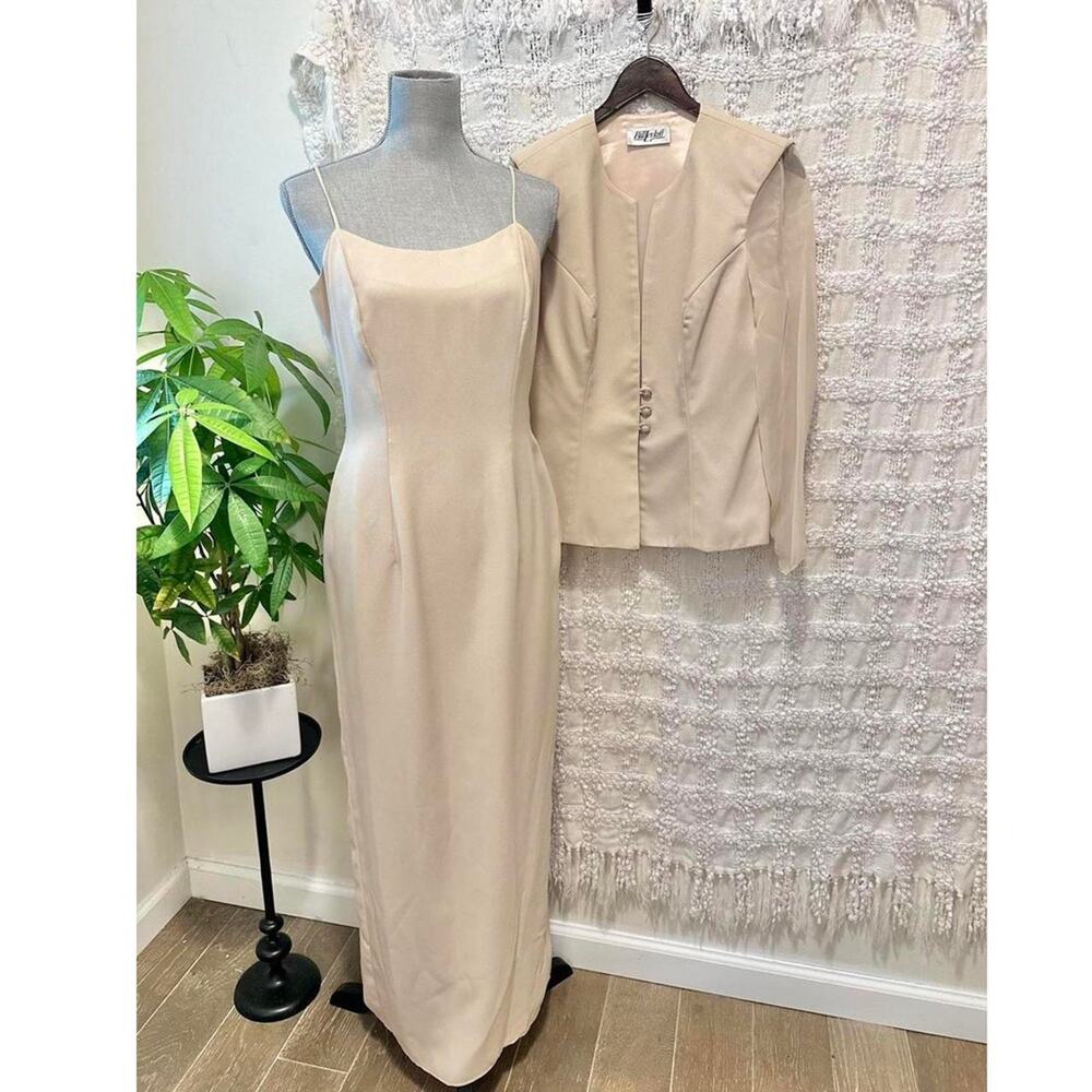 vintage Bill Levkoff evening dress women 12 medium champagne matching jacket
